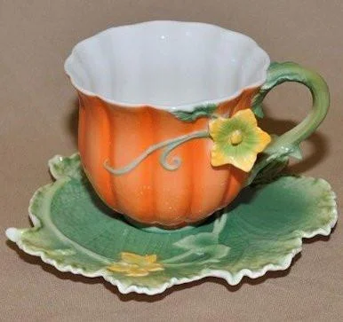 personalized photo mugs for gifts-Painted Fall Pumpkin Tea Cup and Saucer