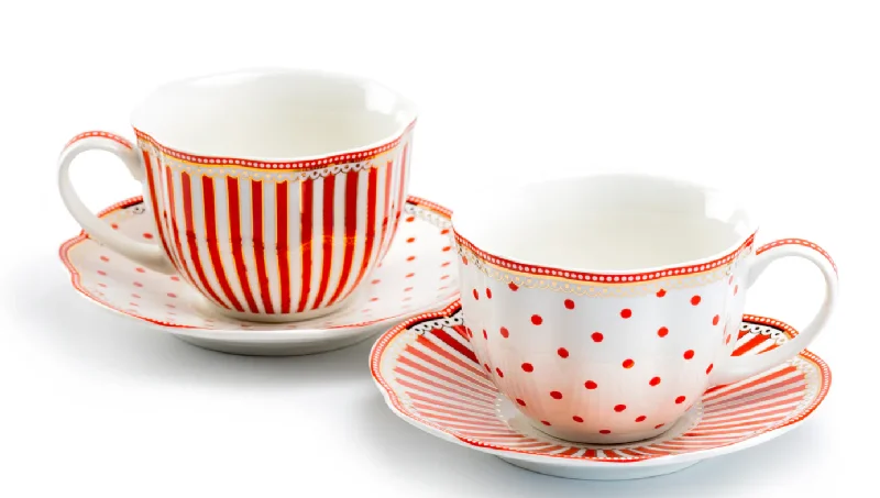 best tea mugs with infusers-Red Josephine Fine Porcelain Teacups / Coffee Cups and Saucers Set of 2