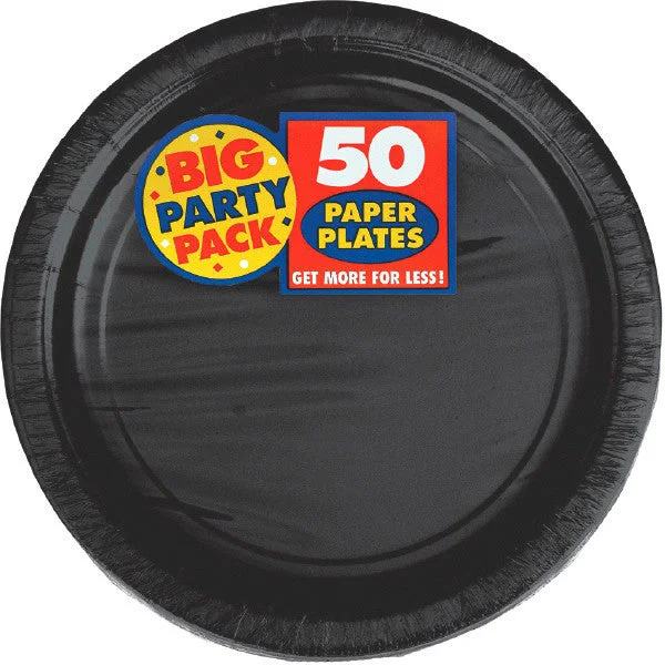 reusable dinner plates for picnics and BBQs-PAPER PLATE BLACK 6.75" 50CT