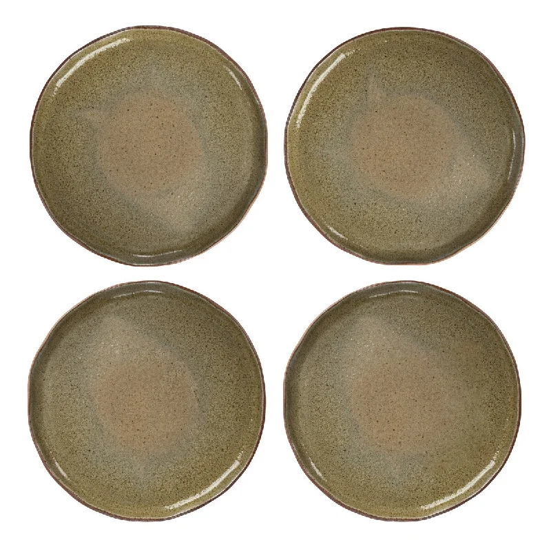 stackable dinner plates for storage-Stoneware Plate with Reactive Crackle Glaze - 11.1"L x 11.1"W x 1.1"H