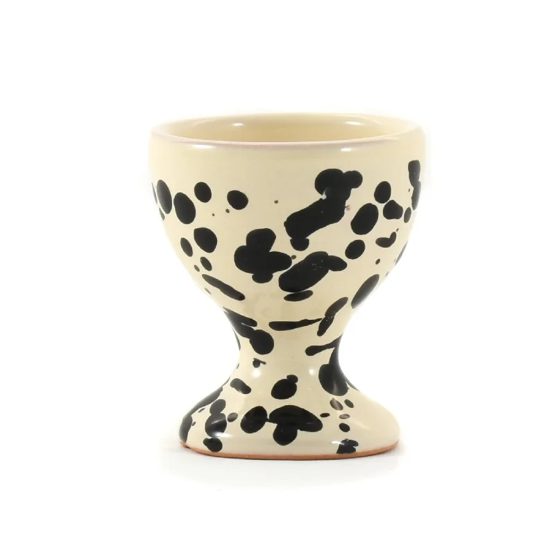 set of dinnerware for small gatherings-Puglia Black Splatter Egg Cup