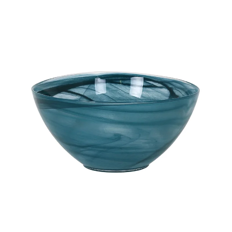 eco-friendly bamboo plates for dining-Teal Marble Glass Serving Bowl, 25cm