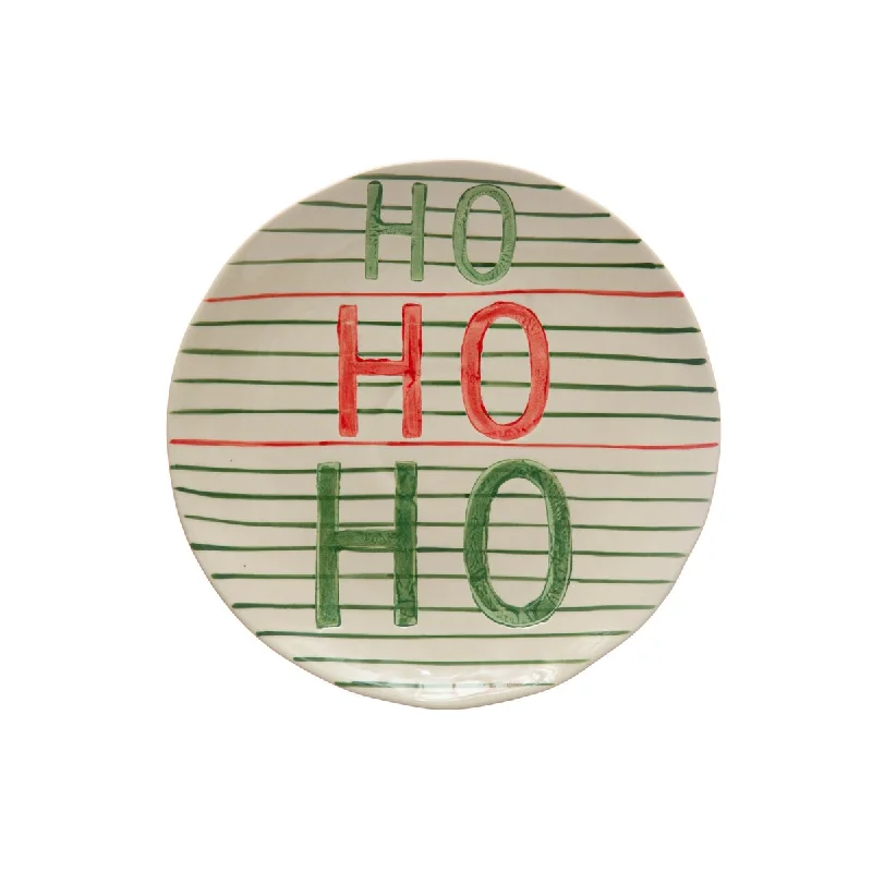 modern dinnerware for casual dining events-Hand-Painted Stoneware "Ho Ho Ho" Plate with Stripes