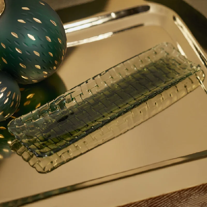 vintage dinnerware set for antique lovers-Braided Rectangular Glass Plate - Green