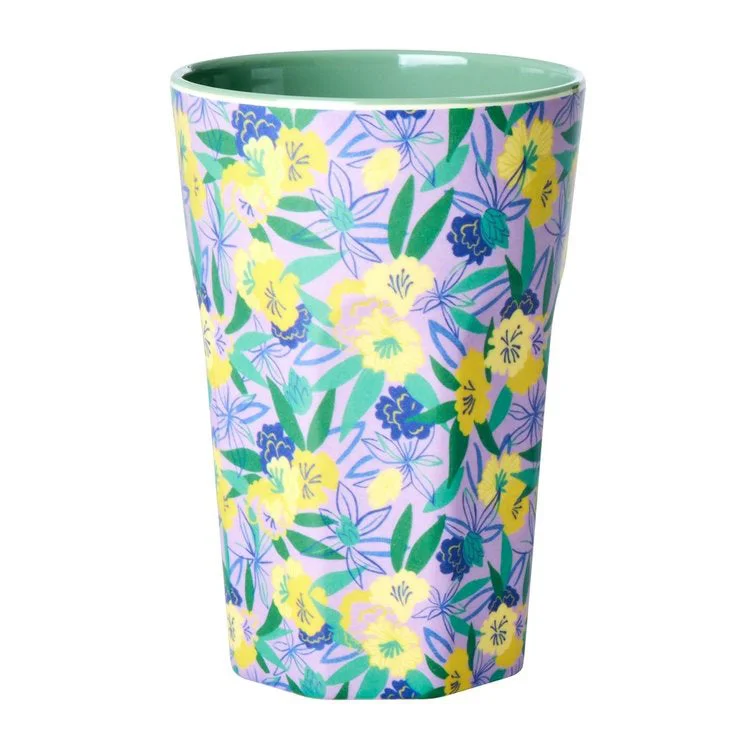 best coffee cups for tea drinkers-Rice DK Melamine Cup with Fancy Pansy Print - Two Tone - Tall