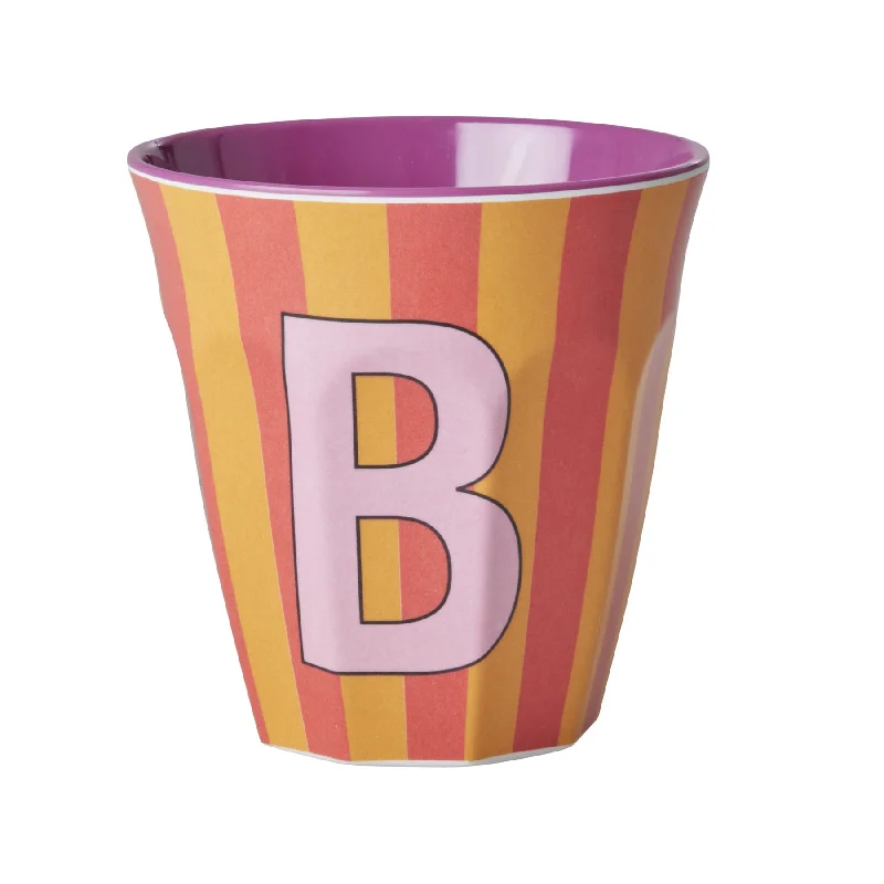 trendy coffee cups with funny sayings-Rice DK Melamine Cup with The Letter B - Stripes Pinkish - Medium - 250ml