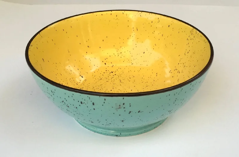 eco-friendly dinner plates for barbecues-Light aqua & yellow PK bowl in size 5. Diameter 7.5”