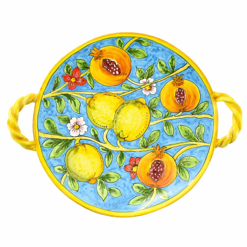 high-end dinnerware for holiday meals-Hand Painted Centrepiece Dish - Pomegranates & Lemons, 35cm