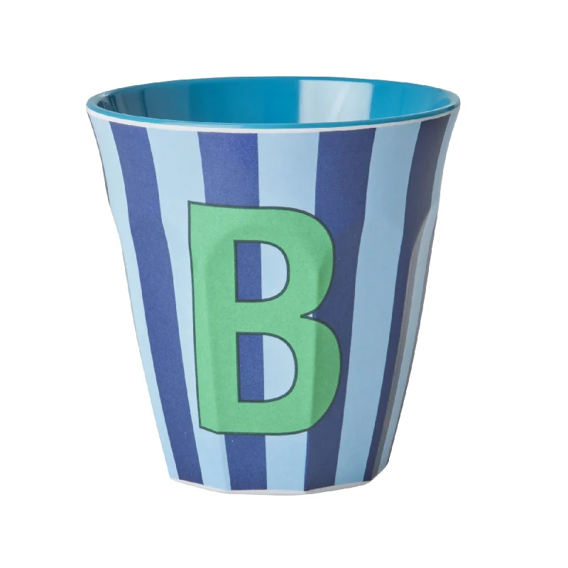 custom photo mugs for wedding gifts-Rice DK Melamine Cup With The Letter B - Stripes Blueish - Medium - 250ml