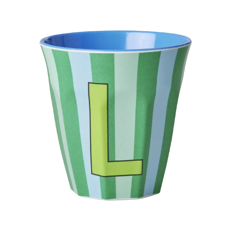 best mugs for hot beverages in winter-Rice DK Melamine Cup with The Letter L - Stripes Blueish - Medium - 250ml