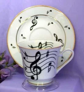 stylish mugs for weddings-Catherine Porcelain Tea Cup and Saucer Set of 2 - Musical Note