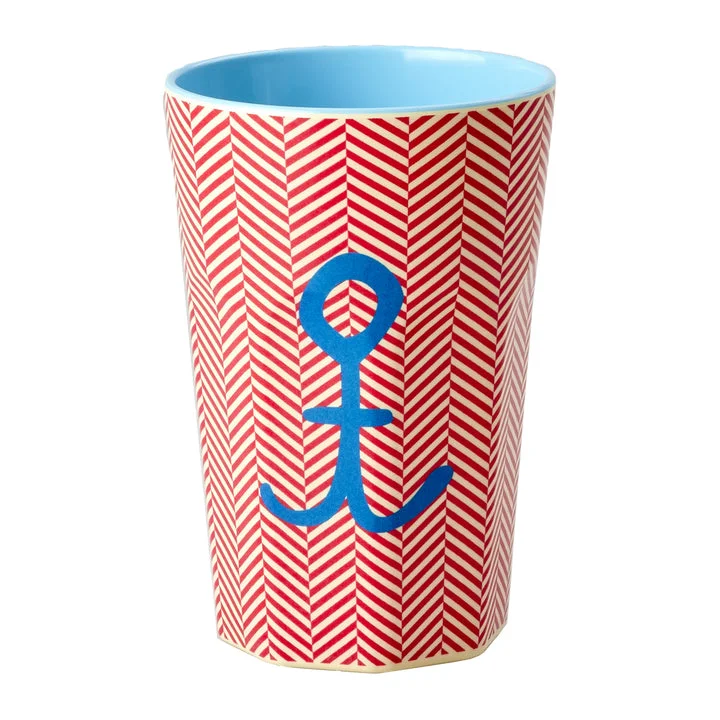 funny coffee cups for coworkers-Rice DK Melamine Cup with Anchor Print - Tall - 400 ml