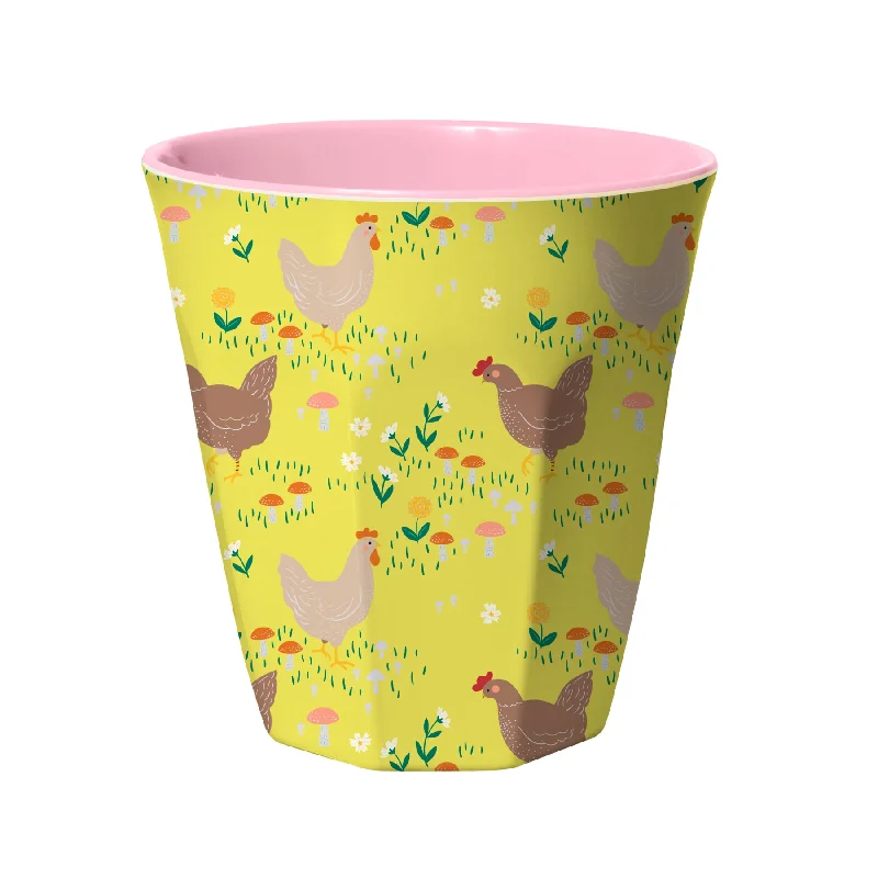 personalized mugs for pet lovers-Rice DK Melamine Cup with Soft Yellow Hen Print - Two Tone - Medium