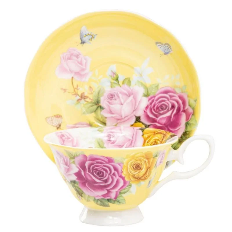 best mugs for daily coffee intake-The Most Beautiful Yellow Roses Fine Bone China Teacup and Saucer