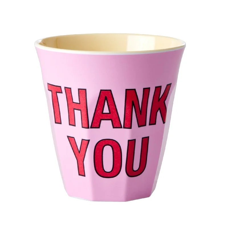 stylish insulated mugs for work-Rice DK Melamine Cup with 'Thank You' - Pink - Medium