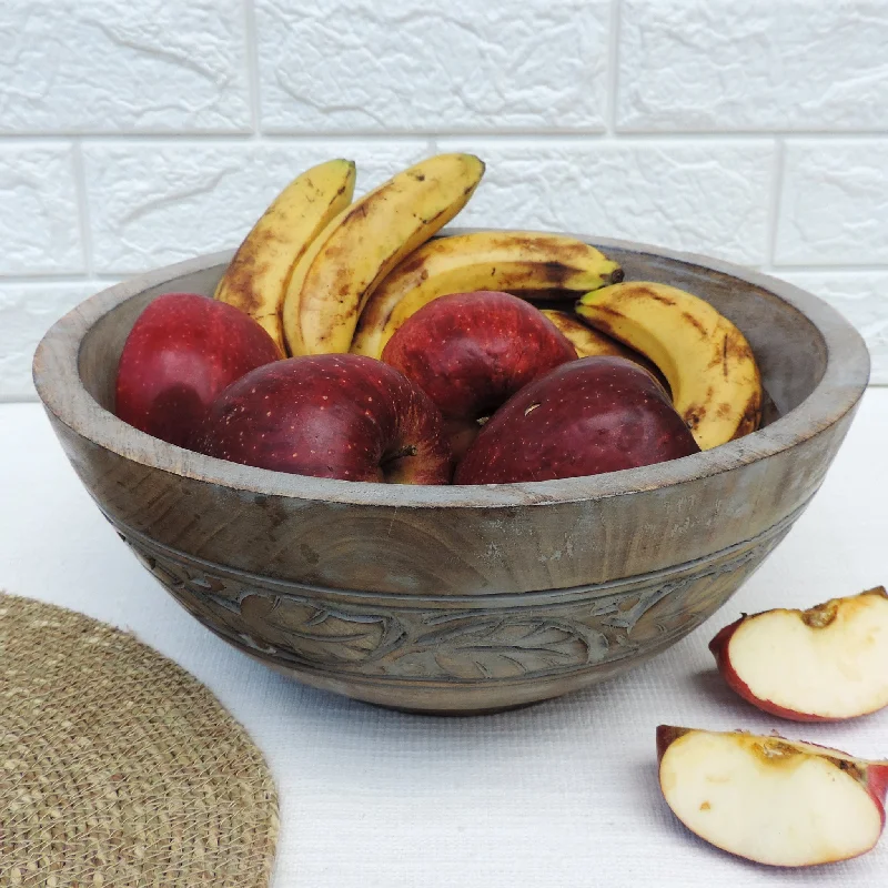 dinnerware set with matching trays-Rustic Salad Bowl Leaf with Grey wash- 11.5"x5" Inch