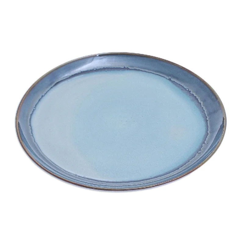 heavy-duty dinnerware for restaurants-Novica Handmade Blue Crush Ceramic Dinner Plate