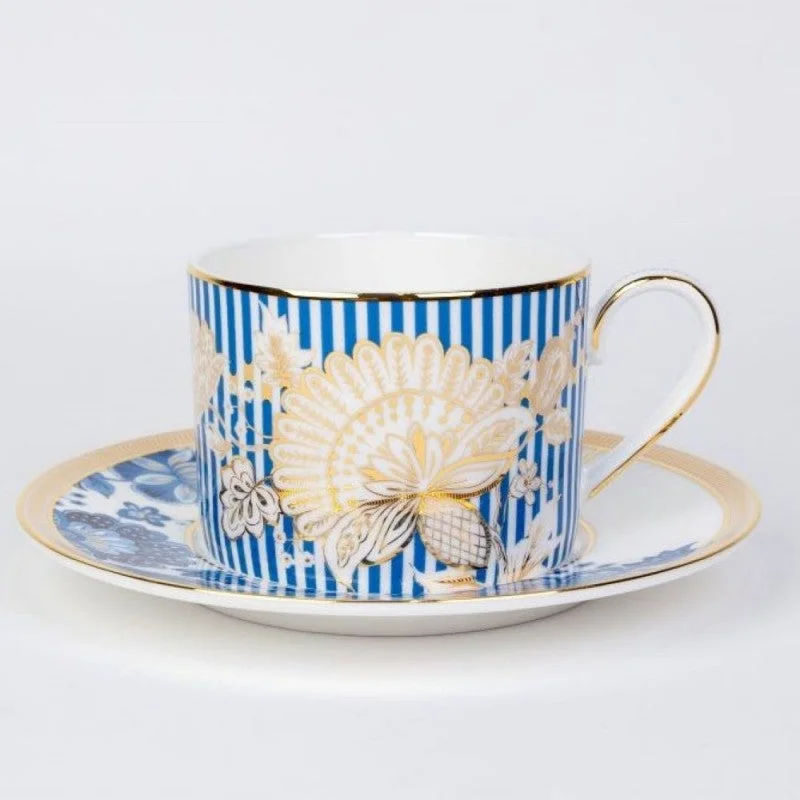 reusable mugs for tea lovers-Beautiful Bone China Blue Danube Coffee Cup Saucer Set of 2