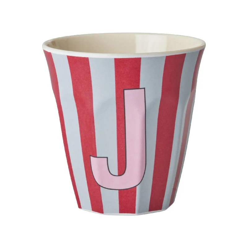 unique travel mugs for coffee lovers-Rice DK Melamine Cup with The Letter J - Stripes Pinkish - Medium - 250ml