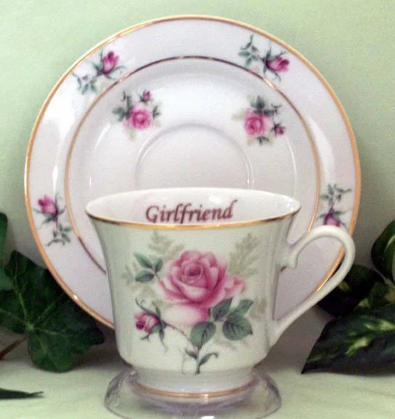 large mugs for morning tea-Girlfriend Personalized Porcelain Tea Cup (teacup) and Saucer