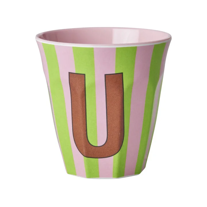 high-quality mugs for tea lovers-Rice DK Melamine Cup with The Letter U - Stripes Pinkish - Medium - 250 ml