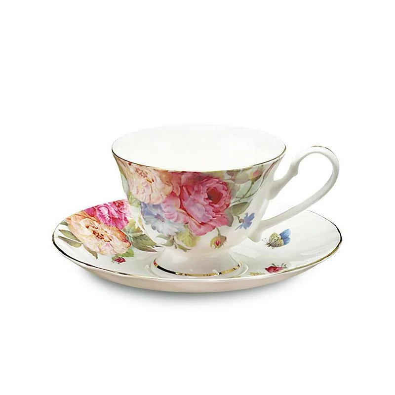 custom mugs for restaurant promotions-Sandra's Rose Fine Bone China Tea Cup (Teacup) and Saucer Set