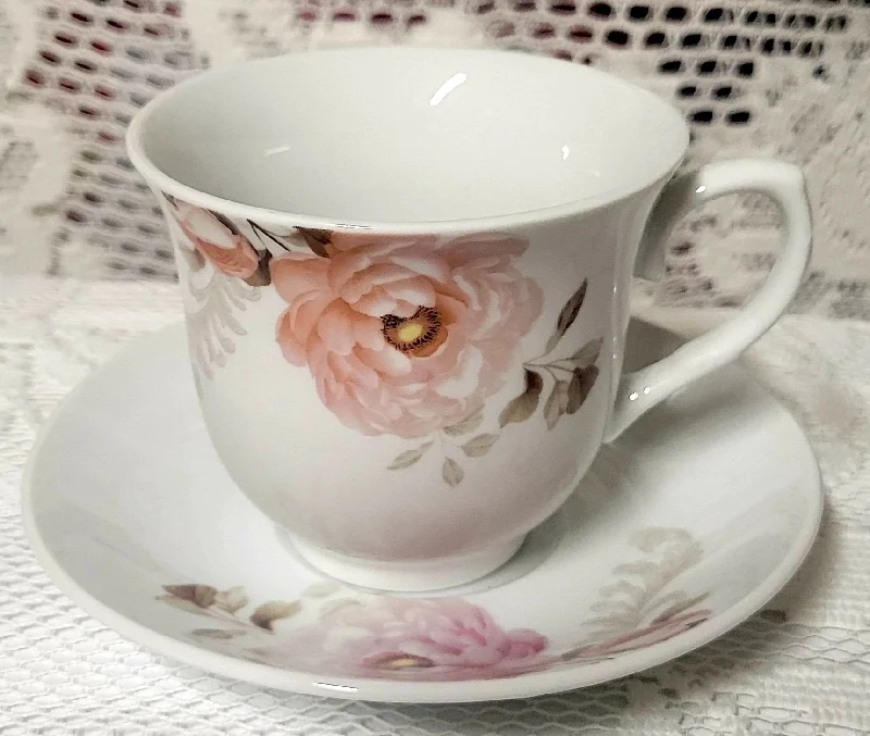 large mugs for morning tea-Dusty Rose Porcelain Teacups and Saucers Set of 4 - Perfect for Tea Parties!