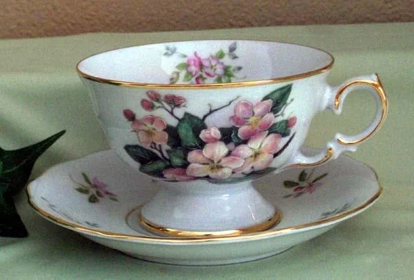 unique ceramic mugs for home use-Laurel Peach Blossom Porcelain Tea Cups (Teacups) and Saucers Set of 2