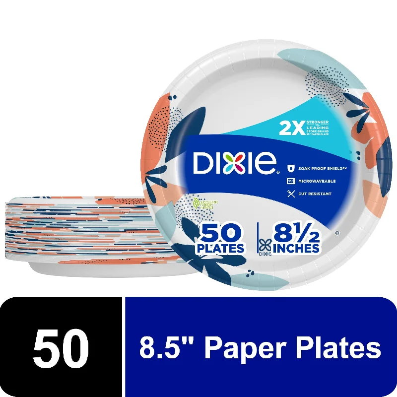 glass dinnerware set for fine dining-Dixie Disposable Paper Plates, Multicolor, 8.5 in, 50 Count