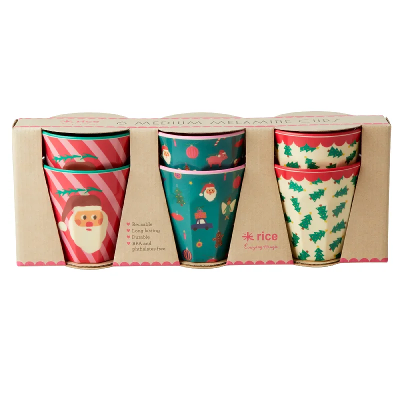 fun coffee mugs with quirky designs-Rice DK Melamine Cups with Xmas Prints - Medium - 6 pcs - Giftbox