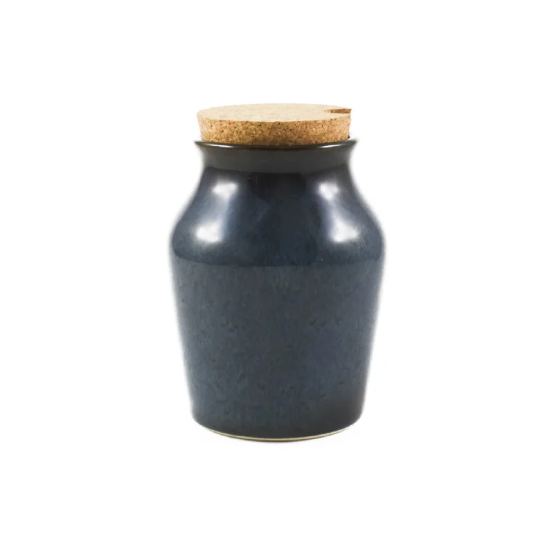 bamboo dinnerware for outdoor dining-Blue Glaze Salt Pot with Cork Lid