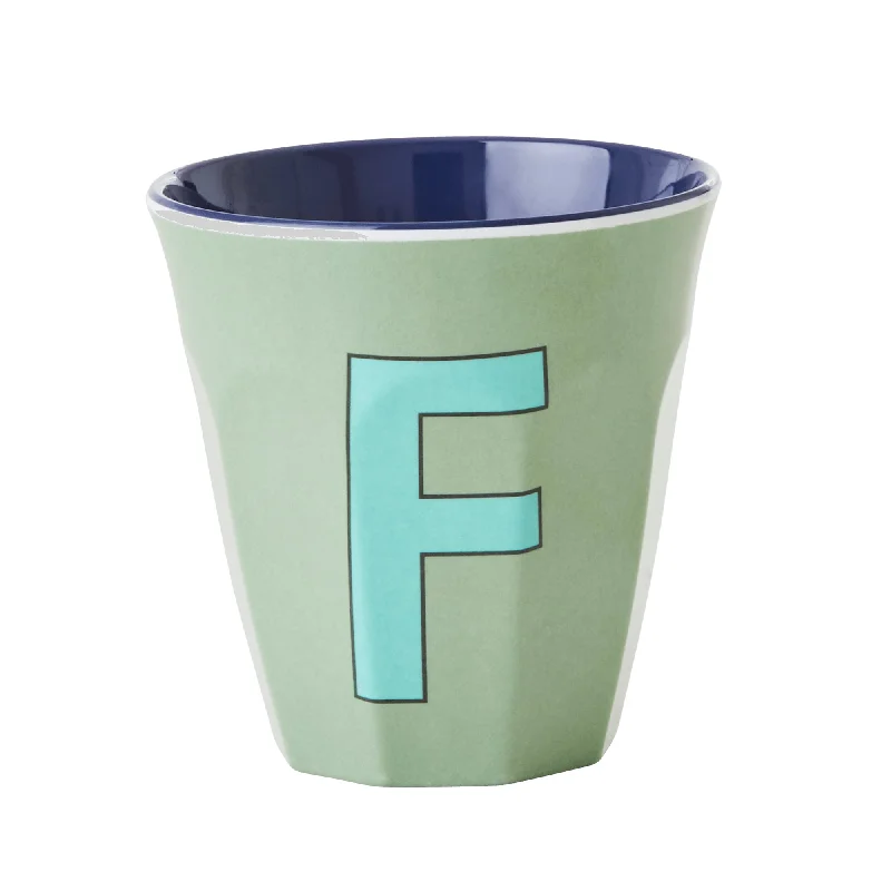 reusable coffee mugs for hot drinks-Rice DK Melamine Cup with The Letter F - Khaki - Two Tone - Medium