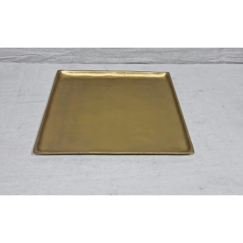 sustainable dinnerware for everyday use-Plate Square Raw Brass Antique Dia 27.50" ALUMINUM - Raw Brass Antique