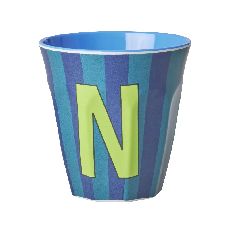 personalized travel mugs for winter-Rice DK Melamine Cup with The Letter N - Stripes Blueish - Medium - 250ml