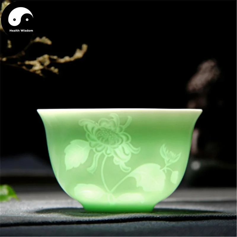 eco-friendly mugs for hot beverages-Celadon Ceramic Tea Cups 100ml*2pcs 菊