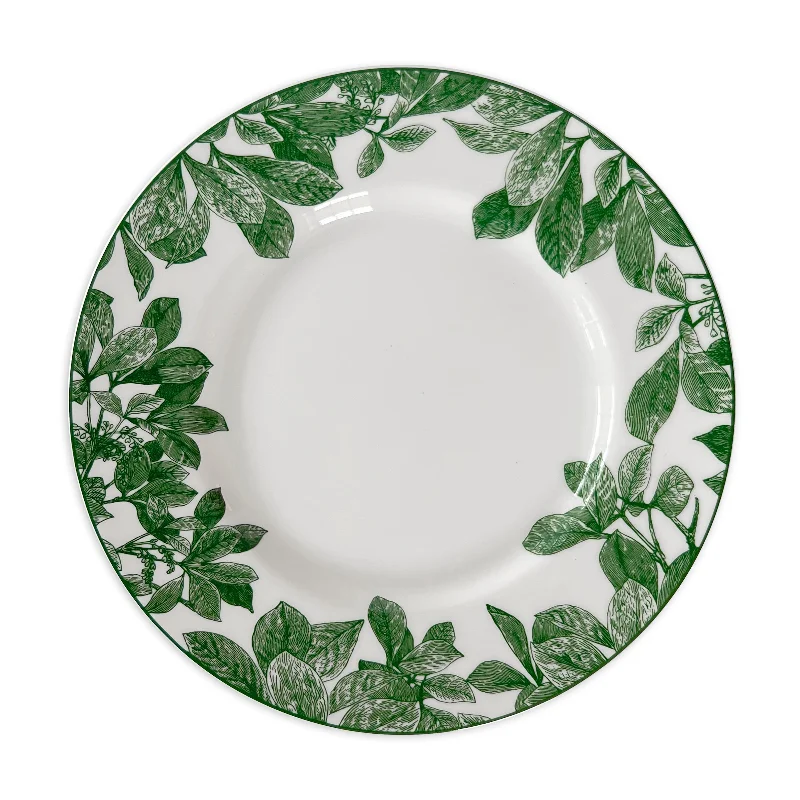 dinnerware set for picnics and BBQs-Arbor Green Rimmed Dinner Plate