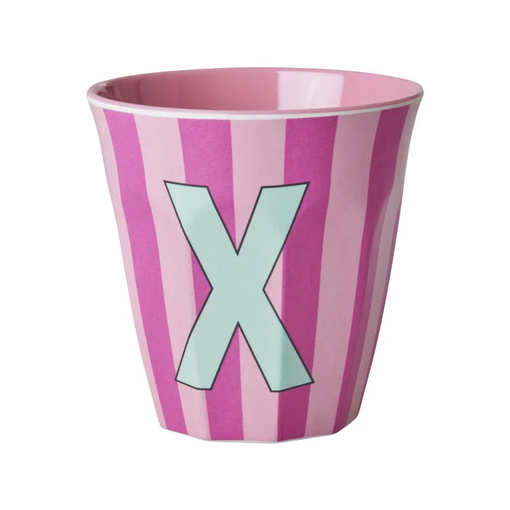 cute coffee cups for brunch gatherings-Rice DK Melamine Cup with The Letter X - Stripes Pinkish - Medium - 250 ml