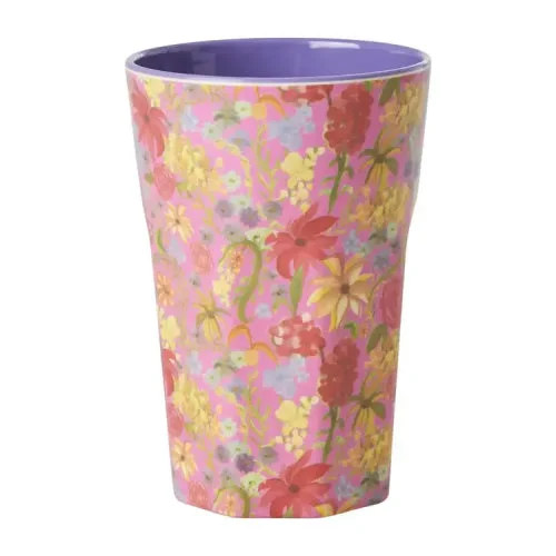 large coffee mugs for tea lovers-Rice DK Melamine Cup with Swedish Flower Print - Tall - 400ml