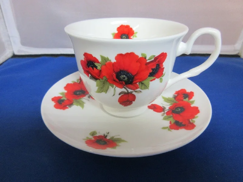 personalized coffee cups for weddings-York English Bone China Autumn Poppy Teacups and Saucers Set of 2