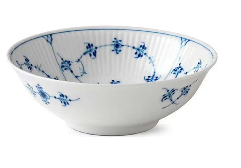 dinnerware set with matching serving platters-Royal Copenhagen Blue Fluted Plain Floral Motif Pattern Porcelain Cereal Bowl