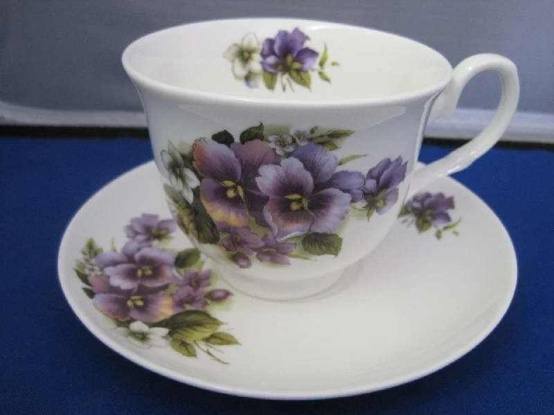 best custom mugs for businesses-Pansy English Bone China Tea Cups Set of 2