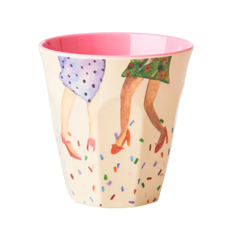 personalized coffee cups for holiday parties-Rice DK Melamine Cup with Dancing Legs Print - Two Tone - Medium