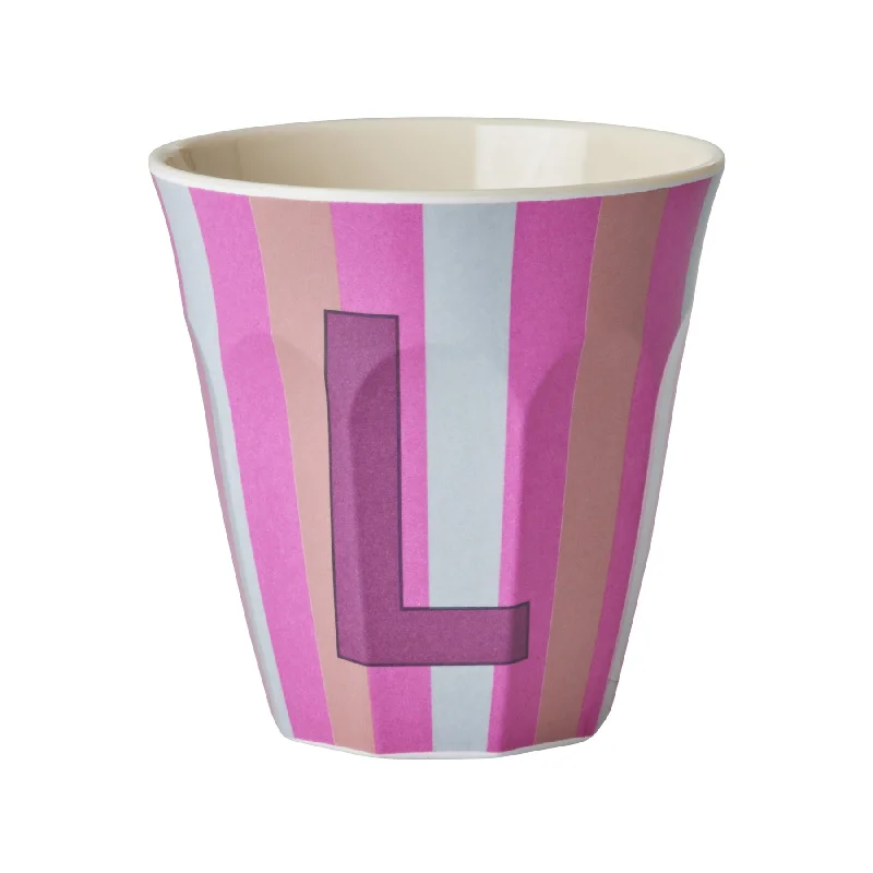 fun coffee mugs with motivational quotes-Rice DK Melamine Cup with The Letter L - Stripes Pinkish - Medium - 250ml