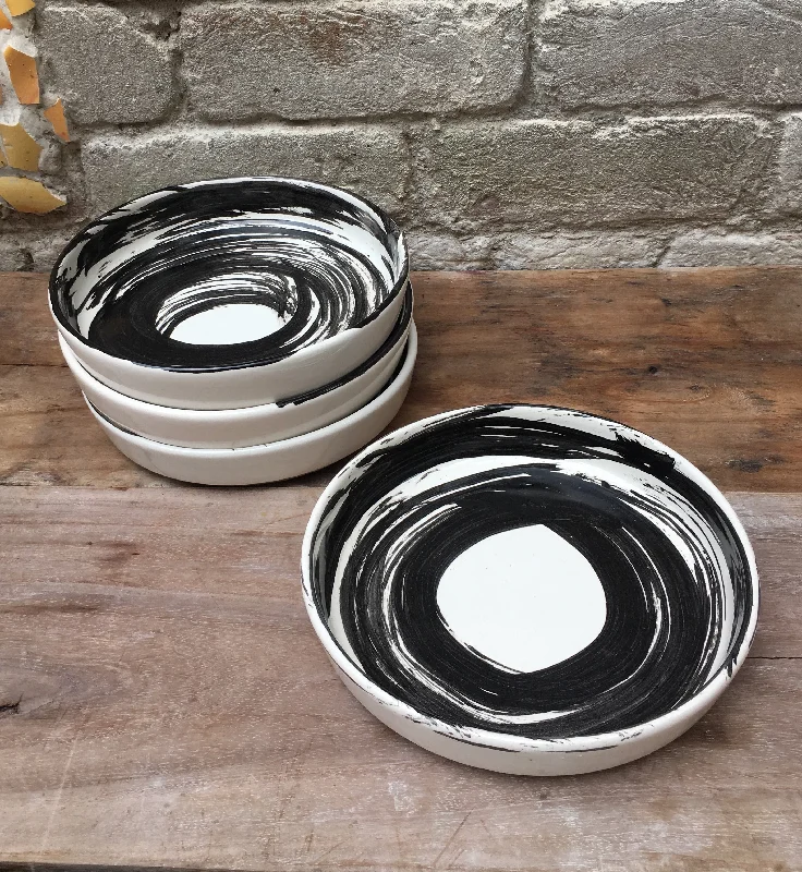 disposable dinnerware for casual parties-Black & white spiral 8” Hampton bowls