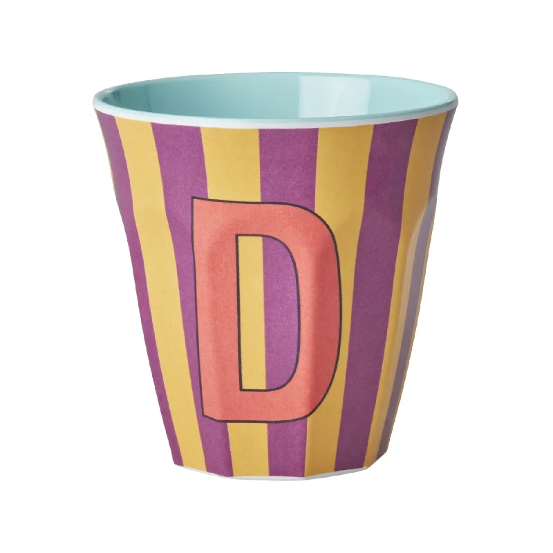 best coffee mugs for cold beverages-Rice DK Melamine Cup with The Letter D - Stripes Pinkish - Medium - 250ml