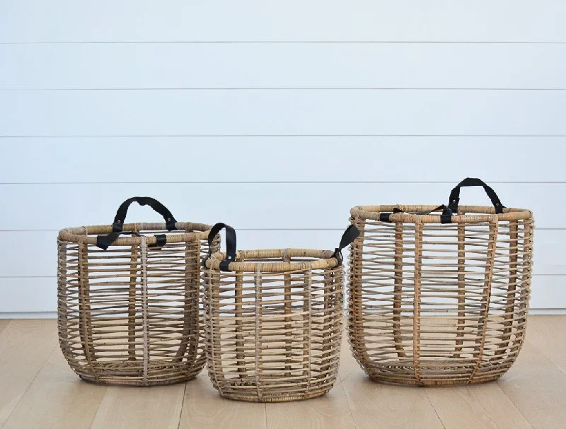 dinnerware for buffet-style dinners-open rattan basket collection with handles