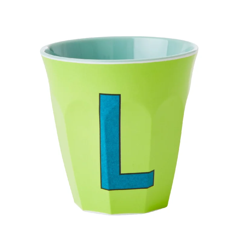 personalized mugs for Valentine’s Day-Rice DK Melamine Cup with The Letter L - Green - Two Tone - Medium