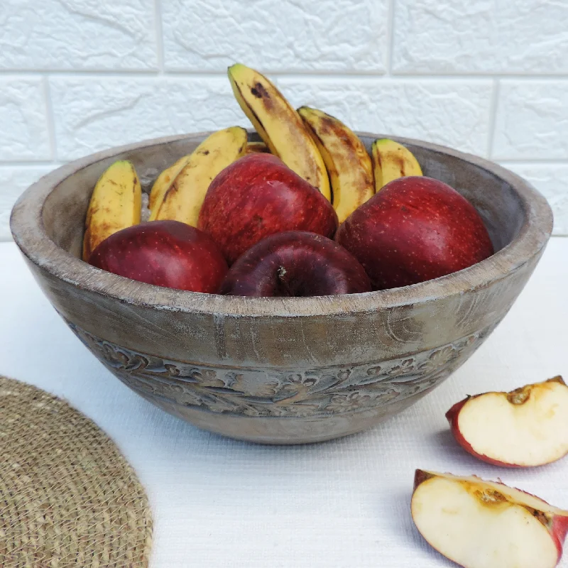 casual dinnerware set for everyday meals-Rustic Salad Bowl Flower with Grey wash- 10"x5" Inch