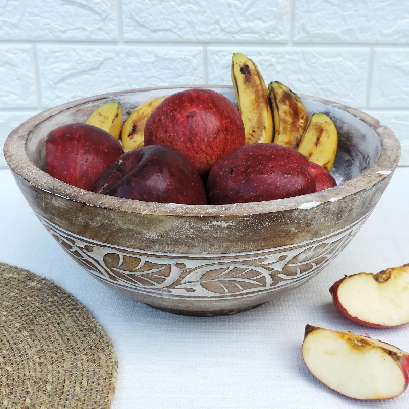 dinnerware for large parties and gatherings-Rustic Salad Bowl Leaf with White wash- 11.5"x5" Inch