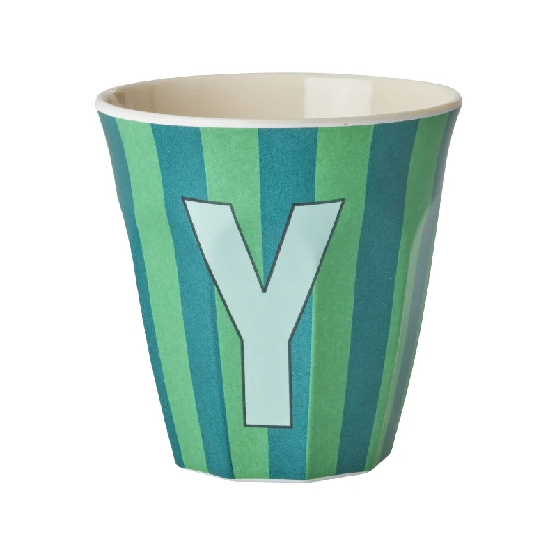 unique mugs with pop culture designs-Rice DK Melamine Cup with The Letter Y - Stripes Blueish - Medium - 250ml